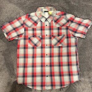 Mens Patagonia Three Trees plaid Western Style SS Shirt Organic Cotton Sz L